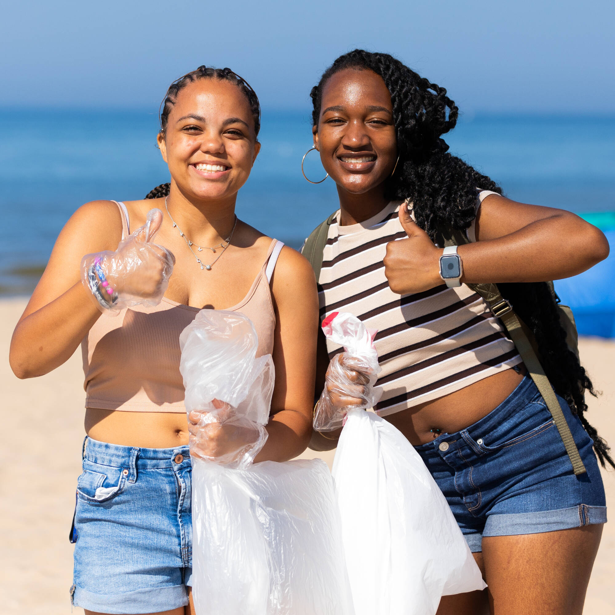 Two students at Beach Clean Up